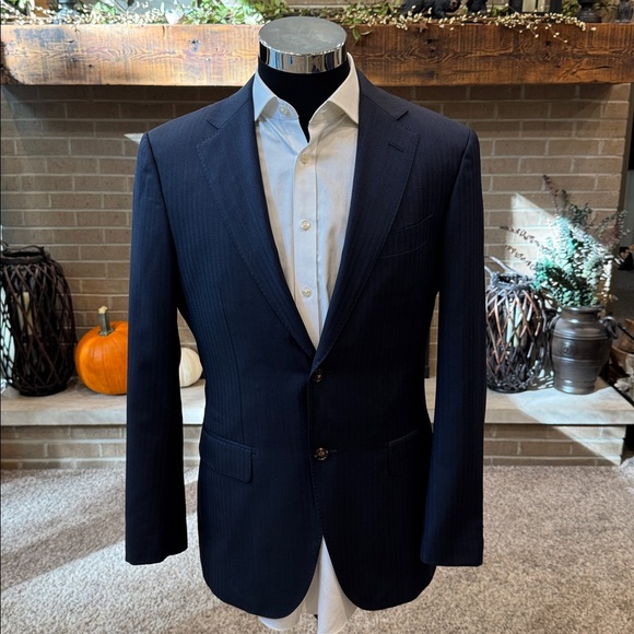 Suitsupply mens 38L navy blue stripe 100% wool 2-button suit jacket EUC